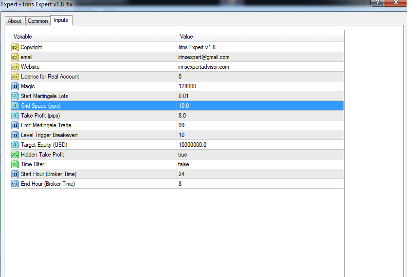 IRINS EXPERT ADVISOR V1.8 fee download 